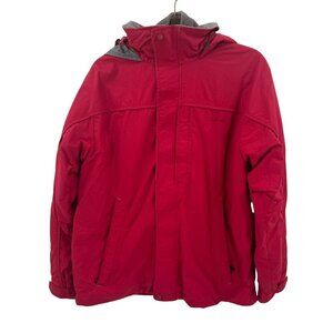 L.L. Bean Red Waterproof Hooded Coat With Removable Gray Fleece Jacket Size S